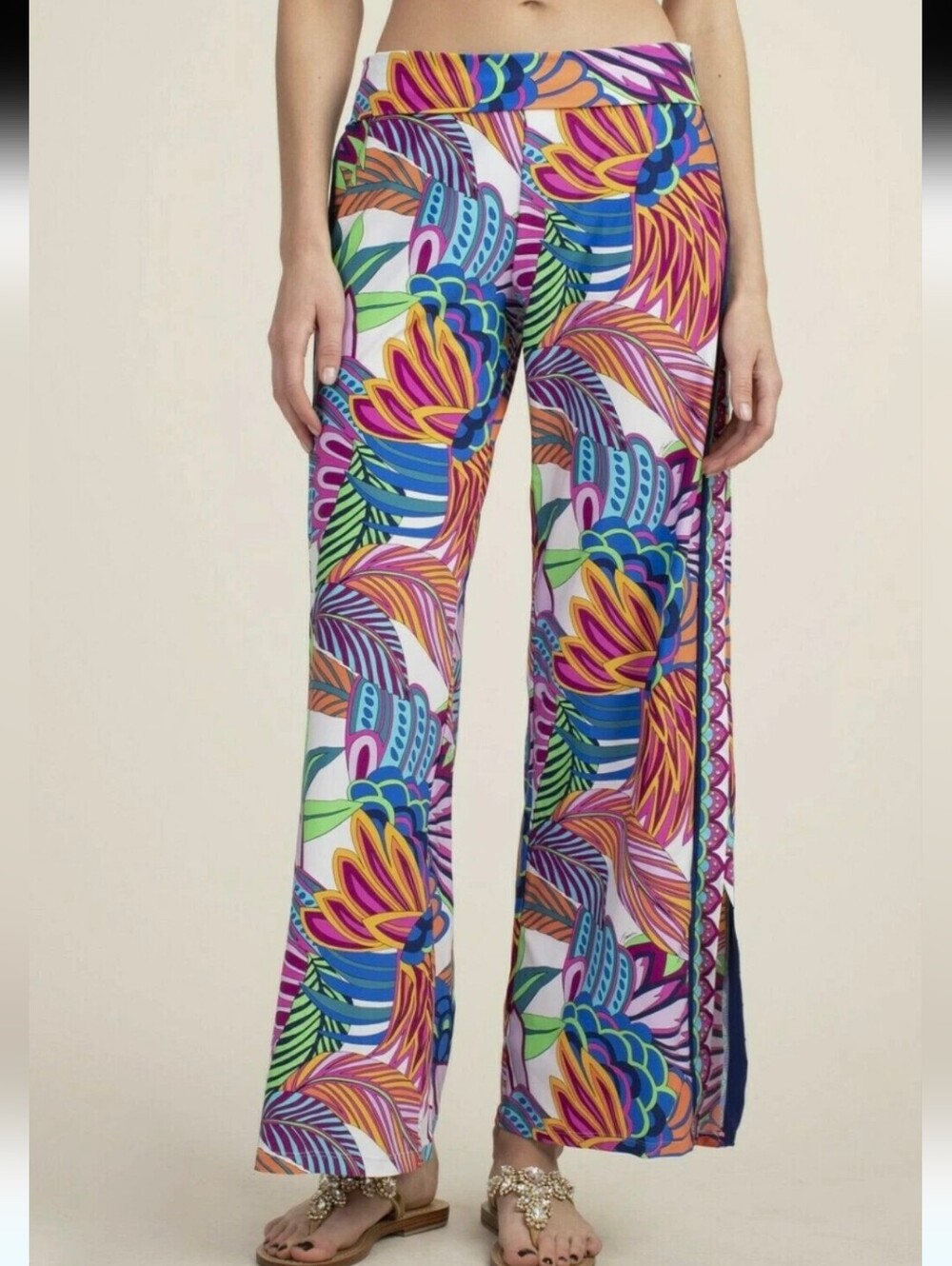 Wide-Leg Printed Palazzo Pants in Multicolor